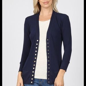 Navy Blue Snap Button Cardigan